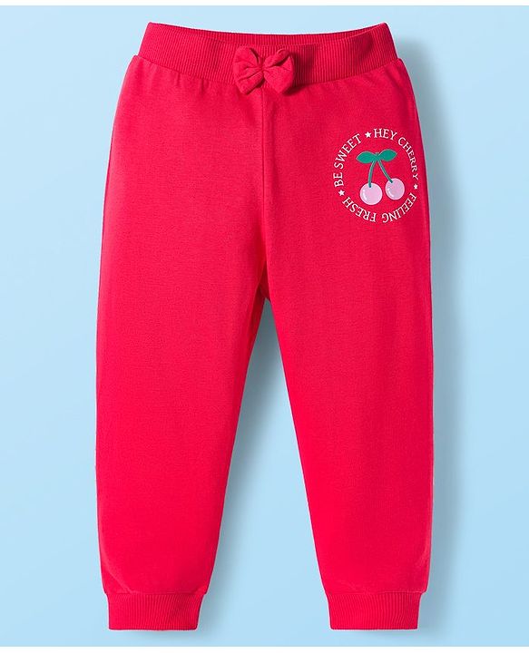 Babyhug Cotton Knit Full Length Lounge Pants With Cherry Print Pack of 3 - Pink Red & White