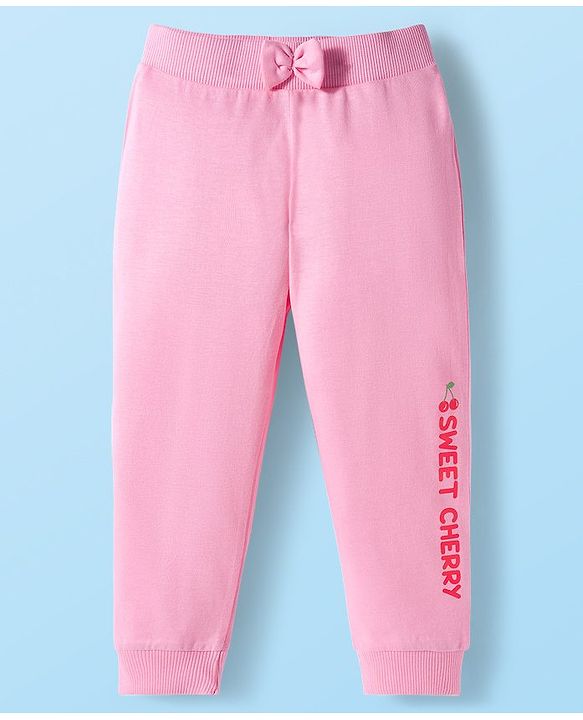 Babyhug Cotton Knit Full Length Lounge Pants With Cherry Print Pack of 3 - Pink Red & White