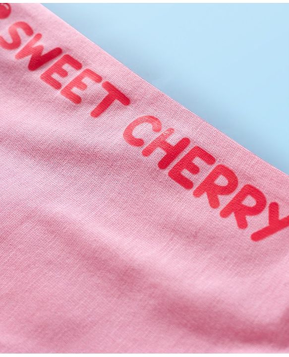 Babyhug Cotton Knit Full Length Lounge Pants With Cherry Print Pack of 3 - Pink Red & White