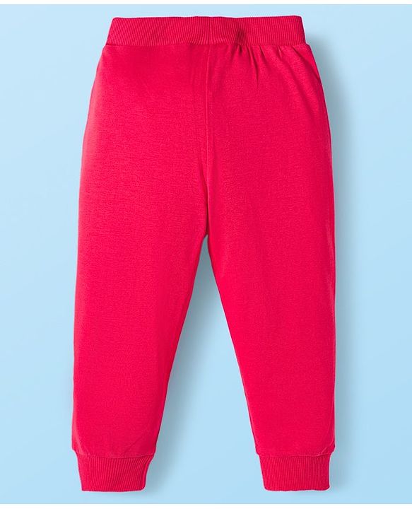 Babyhug Cotton Knit Full Length Lounge Pants With Cherry Print Pack of 3 - Pink Red & White
