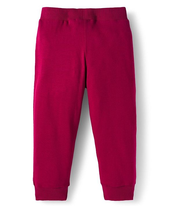 Babyhug Cotton Knit Full Length Lounge Pants With Heart & Teddy Bear Print Pack of 2 - Maroon & Pink