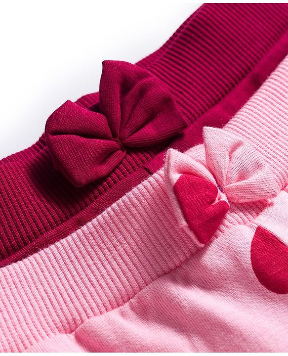 Babyhug Cotton Knit Full Length Lounge Pants With Heart & Teddy Bear Print Pack of 2 - Maroon & Pink