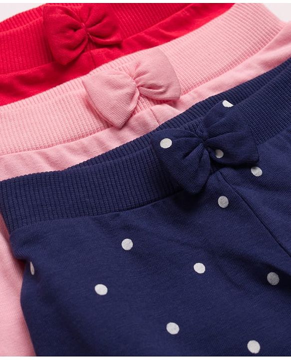 Babyhug Cotton Single Jersey Knit Full Length Lounge Pant With Text Print Pack Of 3 - Red Navy Blue & Pink