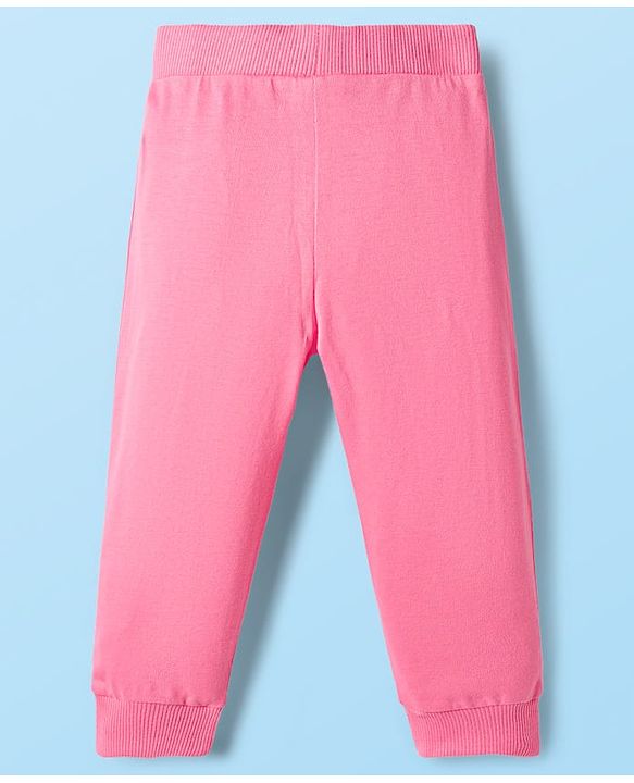 Babyhug Cotton Knit Full Length Lounge Pants with Heart Print & Bow Applique Pack of 3 - Red White & Pink