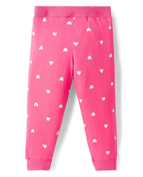 Babyhug Cotton Knit Full Length Lounge Pants with Floral & Heart Print Bow Applique Pack of 3 - Lime Green Pink & Lilac