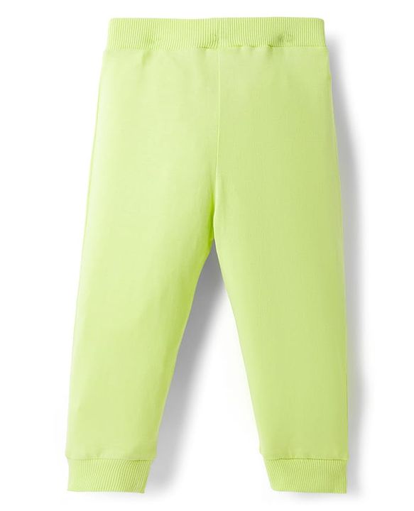 Babyhug Cotton Knit Full Length Lounge Pants with Floral & Heart Print Bow Applique Pack of 3 - Lime Green Pink & Lilac