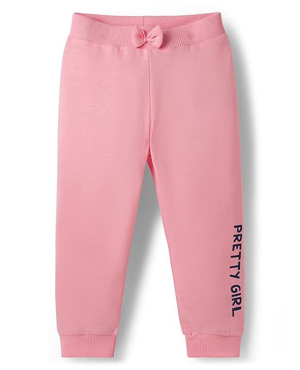Babyhug Cotton Knit Full Length Lounge Pants with Floral & Polka Dot Print Bow Applique Pack of 3 - Navy Blue Pink & Maroon