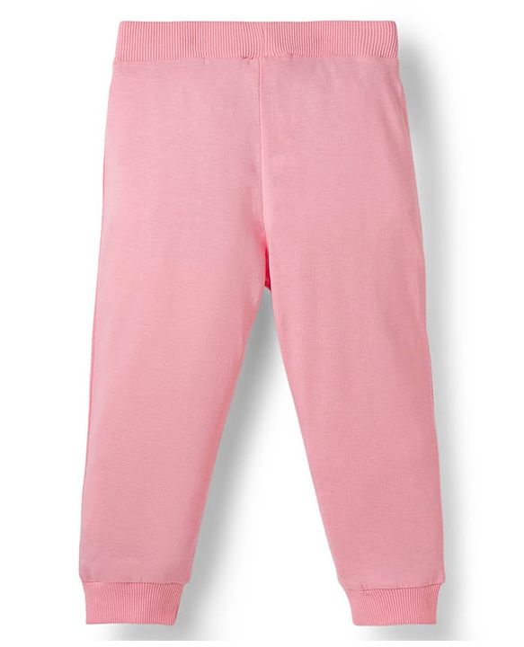 Babyhug Cotton Knit Full Length Lounge Pants with Floral & Polka Dot Print Bow Applique Pack of 3 - Navy Blue Pink & Maroon