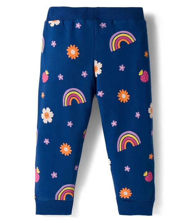 Babyhug Cotton Single Jersey Knit Full Length Lounge Pant With Floral Print Pack Of 3 - Navy Blue Pink & Olive Green