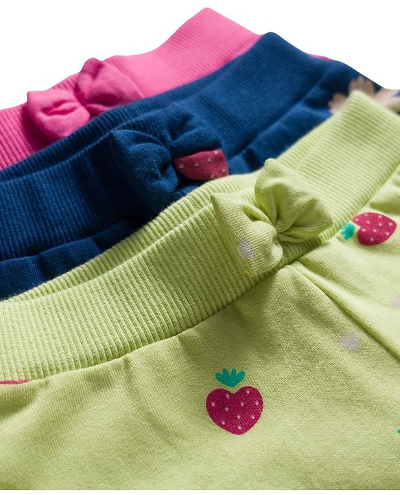 Babyhug Cotton Single Jersey Knit Full Length Lounge Pant With Floral Print Pack Of 3 - Navy Blue Pink & Olive Green