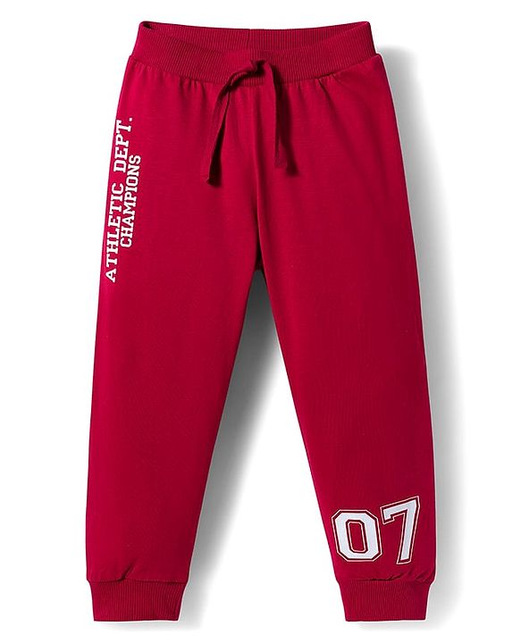Babyhug Single Jersey Knit Full Length Lounge Pant With Text Print Pack Of 3 - Red Navy Blue & Teal Blue
