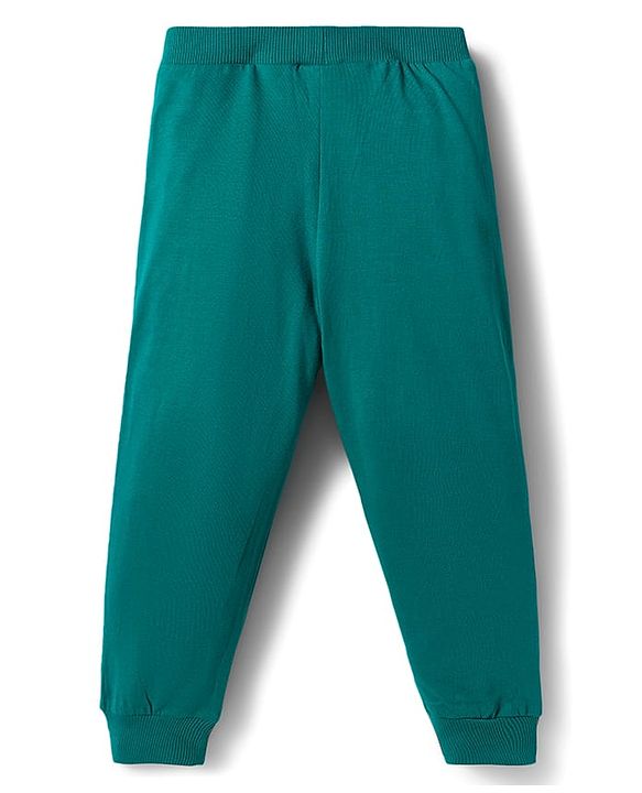 Babyhug Single Jersey Knit Full Length Lounge Pant With Text Print Pack Of 3 - Red Navy Blue & Teal Blue