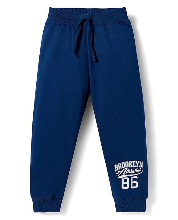 Babyhug Single Jersey Knit Full Length Lounge Pant With Text Print Pack Of 3 - Red Navy Blue & Teal Blue