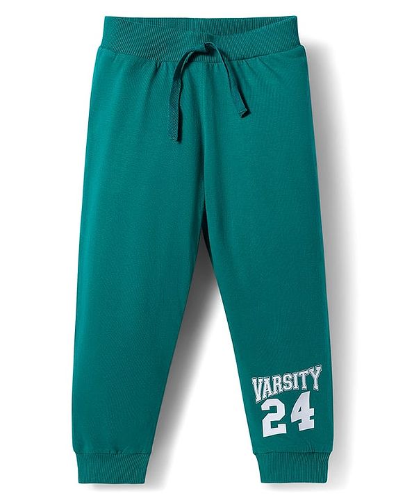 Babyhug Single Jersey Knit Full Length Lounge Pant With Text Print Pack Of 3 - Red Navy Blue & Teal Blue