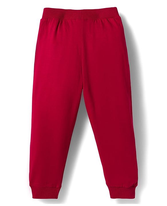 Babyhug Single Jersey Knit Full Length Lounge Pant With Text Print Pack Of 3 - Red Navy Blue & Teal Blue