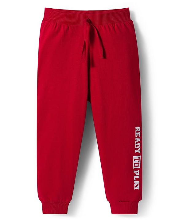 Babyhug Single Jersey Knit Full Length Lounge Pant With Text Print Pack Of 3 - Red Blue & Green