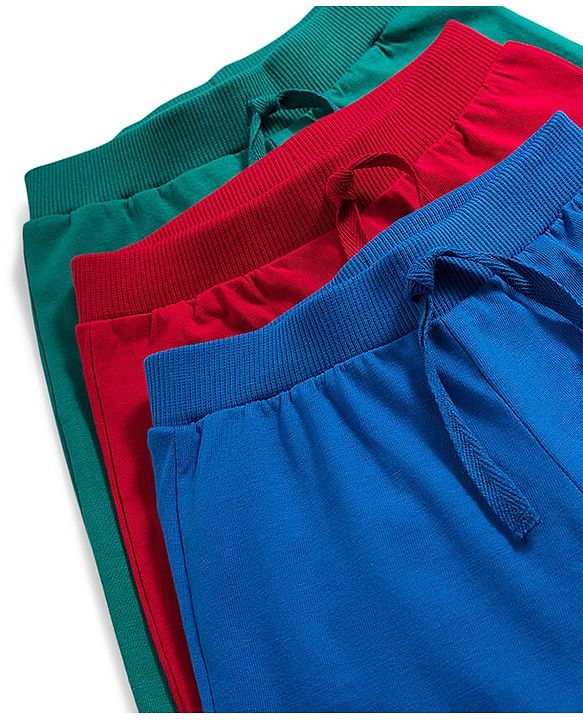 Babyhug Single Jersey Knit Full Length Lounge Pant With Text Print Pack Of 3 - Red Blue & Green