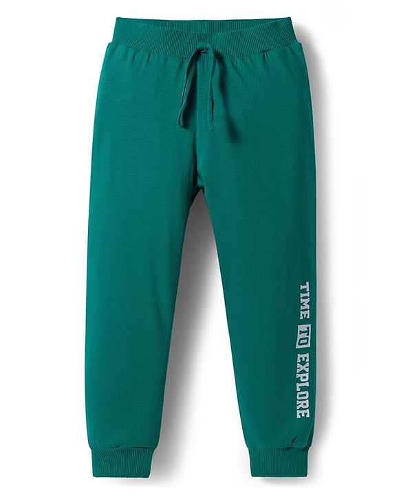 Babyhug Single Jersey Knit Full Length Lounge Pant With Text Print Pack Of 3 - Red Blue & Green