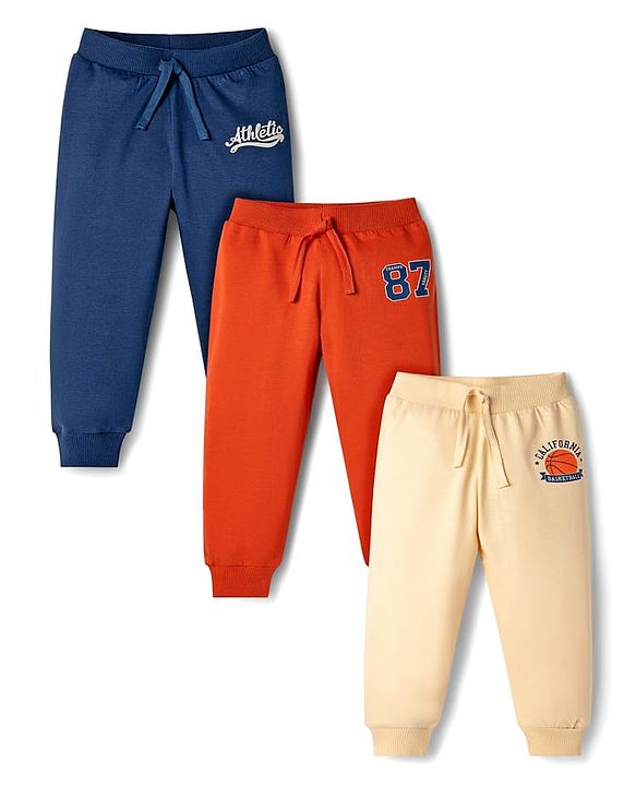 Babyhug Cotton Knit Full Length Lounge Pants with Sports Theme Print Pack of 3 - Multicolor