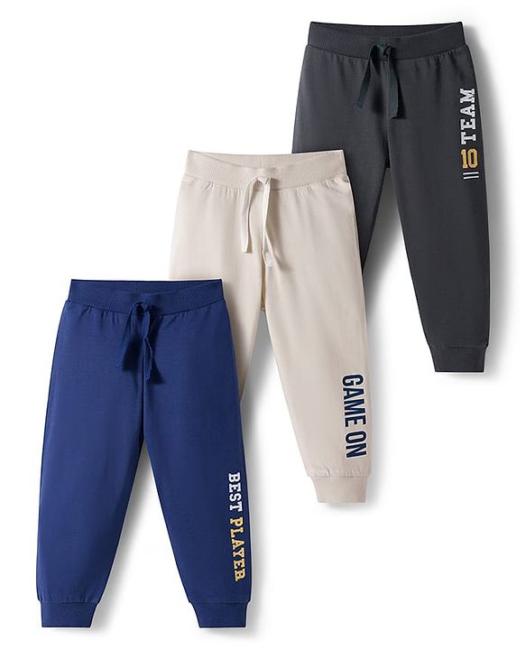 Babyhug Cotton Knit Full Length Lounge Pants with Text Print Pack of 3 - Multicolor