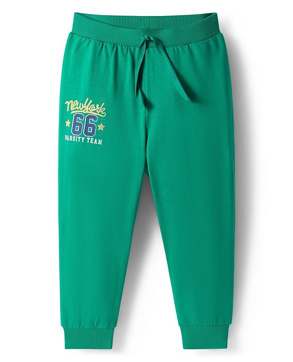 Babyhug Cotton Single Jersey Knit Full Length Lounge Pant With Text Print Pack Of 3 - Blue Green & Black