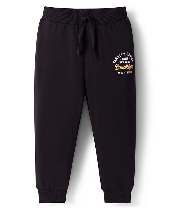 Babyhug Cotton Single Jersey Knit Full Length Lounge Pant With Text Print Pack Of 3 - Blue Green & Black