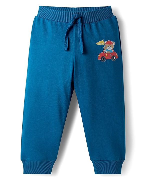 Babyhug Cotton Single Jersey Knit Full Length Lounge Pant With Vehicle Print Pack Of 3 - Yelllow Navy Blue & Red