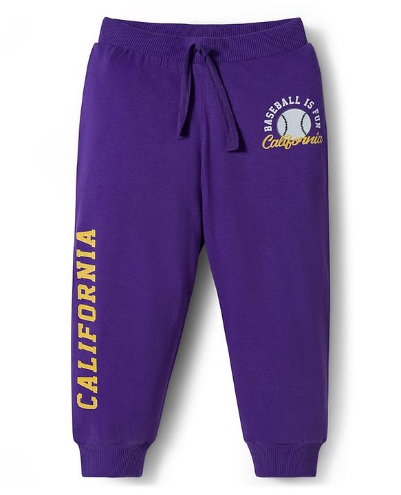 Babyhug Cotton Knit Full Length Lounge Pants with Sports Theme Print Pack of 3 - Red Green & Purple