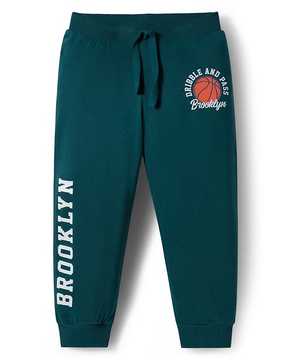 Babyhug Cotton Knit Full Length Lounge Pants with Sports Theme Print Pack of 3 - Red Green & Purple