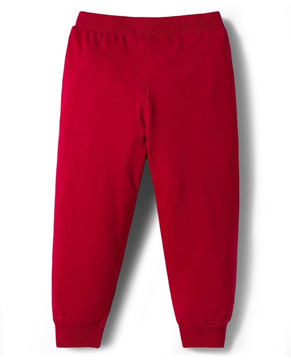 Babyhug Cotton Knit Full Length Lounge Pants with Sports Theme Print Pack of 3 - Red Green & Purple