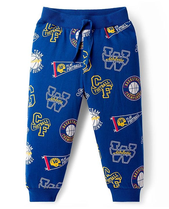 Babyhug Cotton Knit Full Length Lounge Pants with Sport Theme Print Pack of 3 - Red Blue & Light Grey