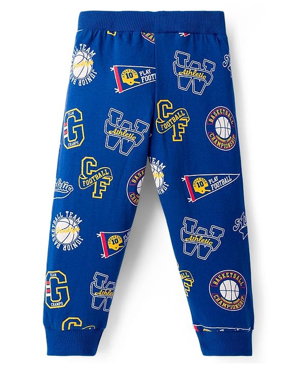 Babyhug Cotton Knit Full Length Lounge Pants with Sport Theme Print Pack of 3 - Red Blue & Light Grey