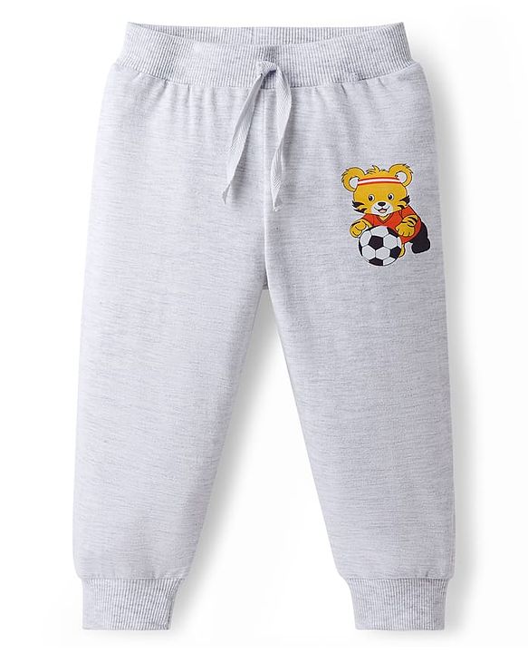 Babyhug Cotton Knit Full Length Lounge Pants with Sport Theme Print Pack of 3 - Red Blue & Light Grey