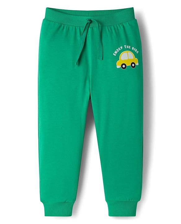 Babyhug Cotton Knit Full Length Lounge Pants with Car Print Pack of 3 - Red Blue & Green
