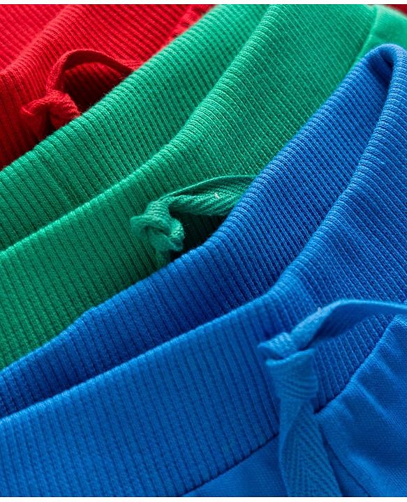 Babyhug Cotton Knit Full Length Lounge Pants with Car Print Pack of 3 - Red Blue & Green