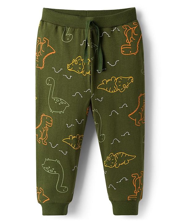 Babyhug Cotton Knit Full Length Lounge Pants with Dino Print Pack of 3 - Red Yellow & Green