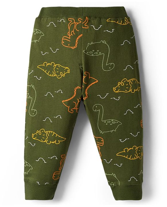 Babyhug Cotton Knit Full Length Lounge Pants with Dino Print Pack of 3 - Red Yellow & Green