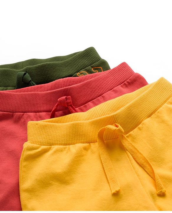 Babyhug Cotton Knit Full Length Lounge Pants with Dino Print Pack of 3 - Red Yellow & Green