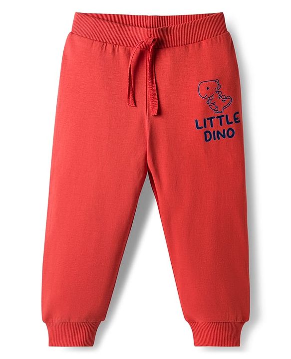 Babyhug Cotton Knit Full Length Lounge Pants with Dino Print Pack of 3 - Red Yellow & Green