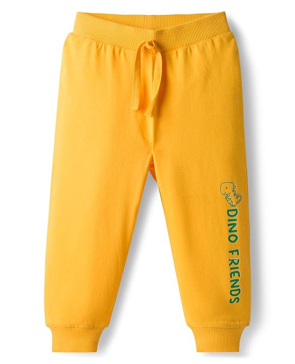 Babyhug Cotton Knit Full Length Lounge Pants with Dino Print Pack of 3 - Red Yellow & Green