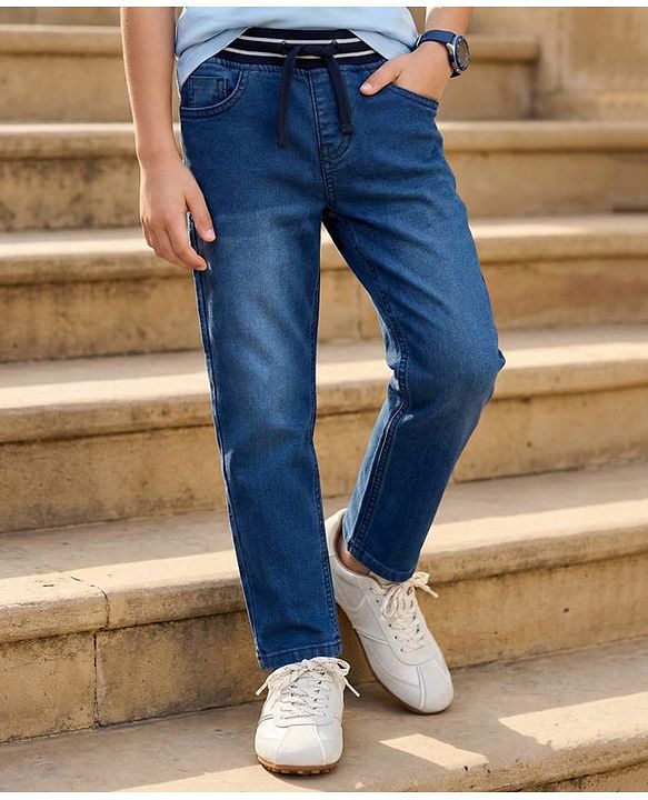 Pine Kids Denim Woven Full Length Washed Jeans - Blue