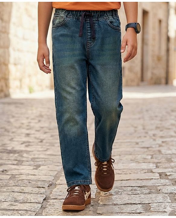 Pine Kids Denim Woven Full Length Washed Jeans - Teal Blue