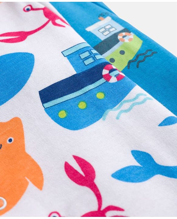Babyhug 100% Cotton Knit Half Sleeves Rompers with Sea Life Print Pack of 2 - White & Blue
