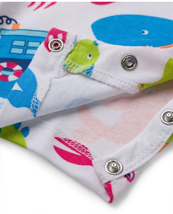 Babyhug 100% Cotton Knit Half Sleeves Rompers with Sea Life Print Pack of 2 - White & Blue