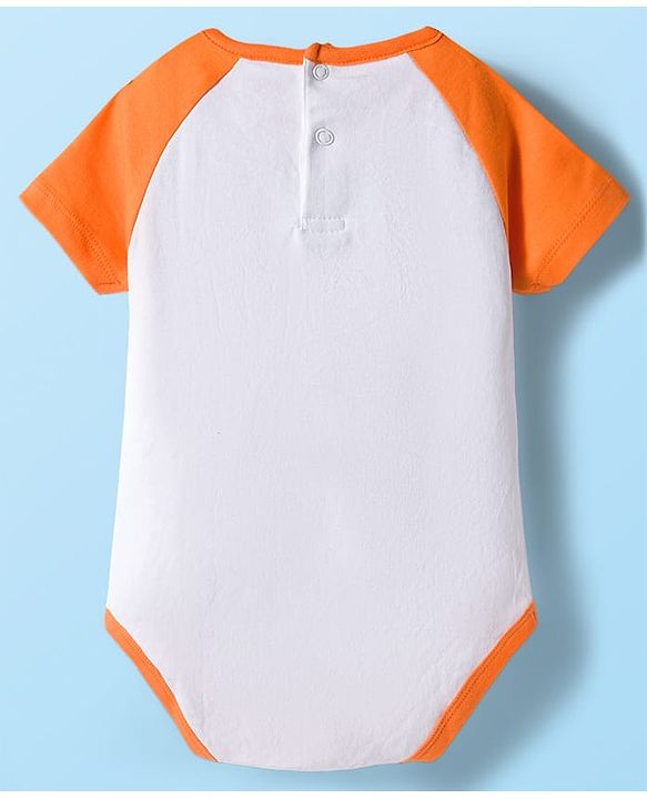 Babyhug 100% Cotton Knit Half Raglan Sleeves Onesie with Striped Leggings & Cap Lion Print & Patch - Orange