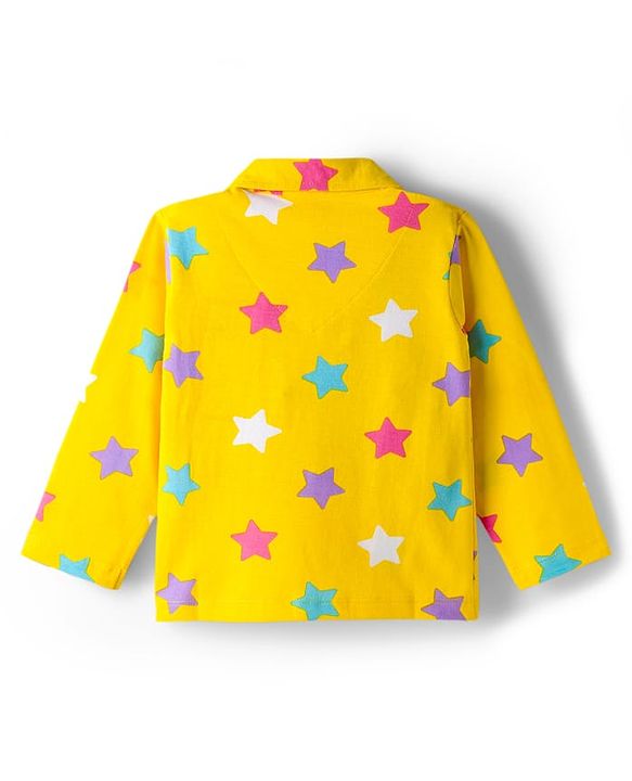 Babyhug Cotton Knit Full Sleeves Co-ord Night Suit With Star Print - Yellow