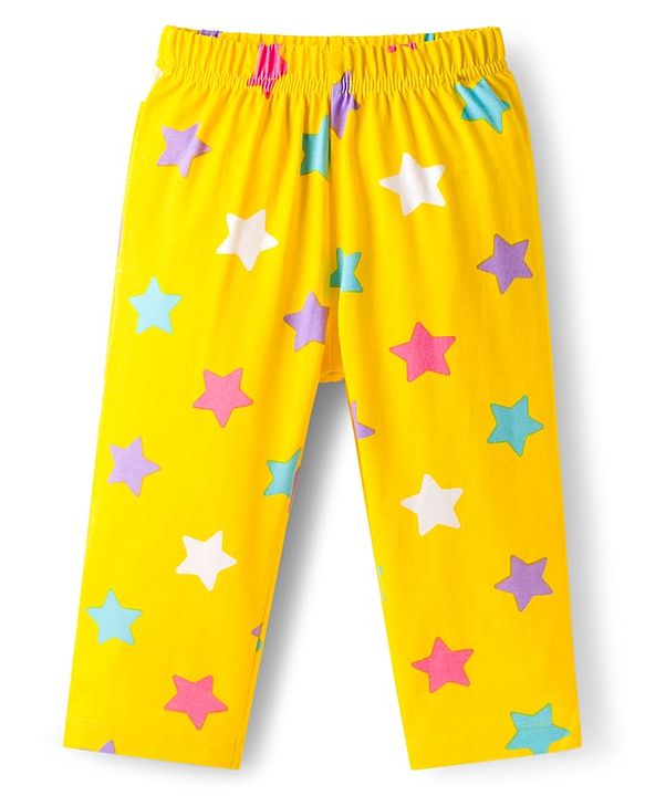 Babyhug Cotton Knit Full Sleeves Co-ord Night Suit With Star Print - Yellow