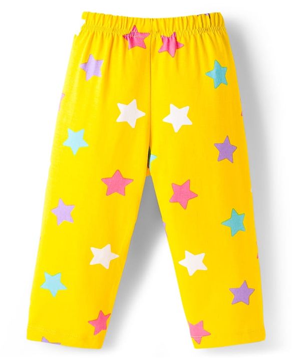 Babyhug Cotton Knit Full Sleeves Co-ord Night Suit With Star Print - Yellow