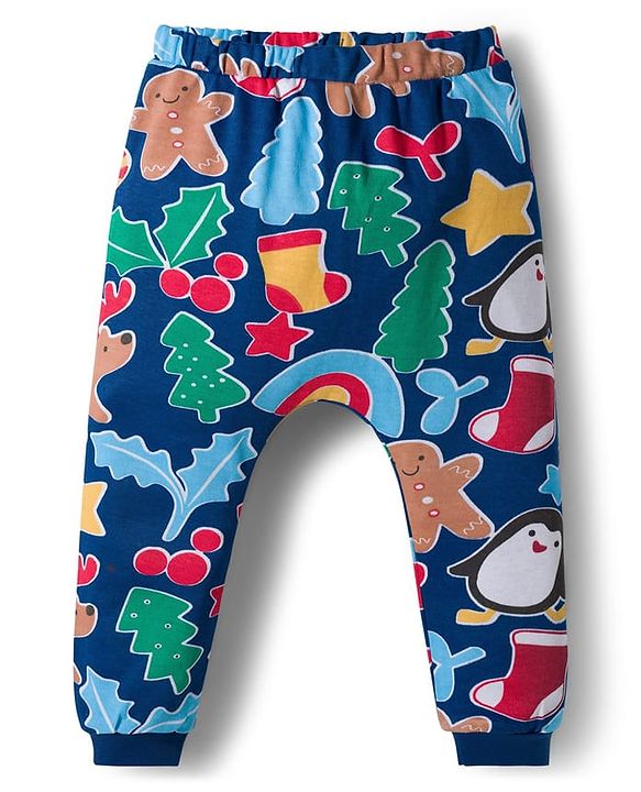 Babyhug 100% Cotton Knit Full Sleeves Onesie with Bootie Leggings & Animal Print - Navy Blue & White
