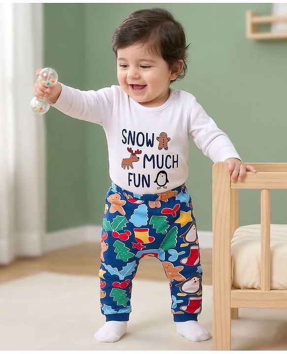 Babyhug 100% Cotton Knit Full Sleeves Onesie with Bootie Leggings & Animal Print - Navy Blue & White